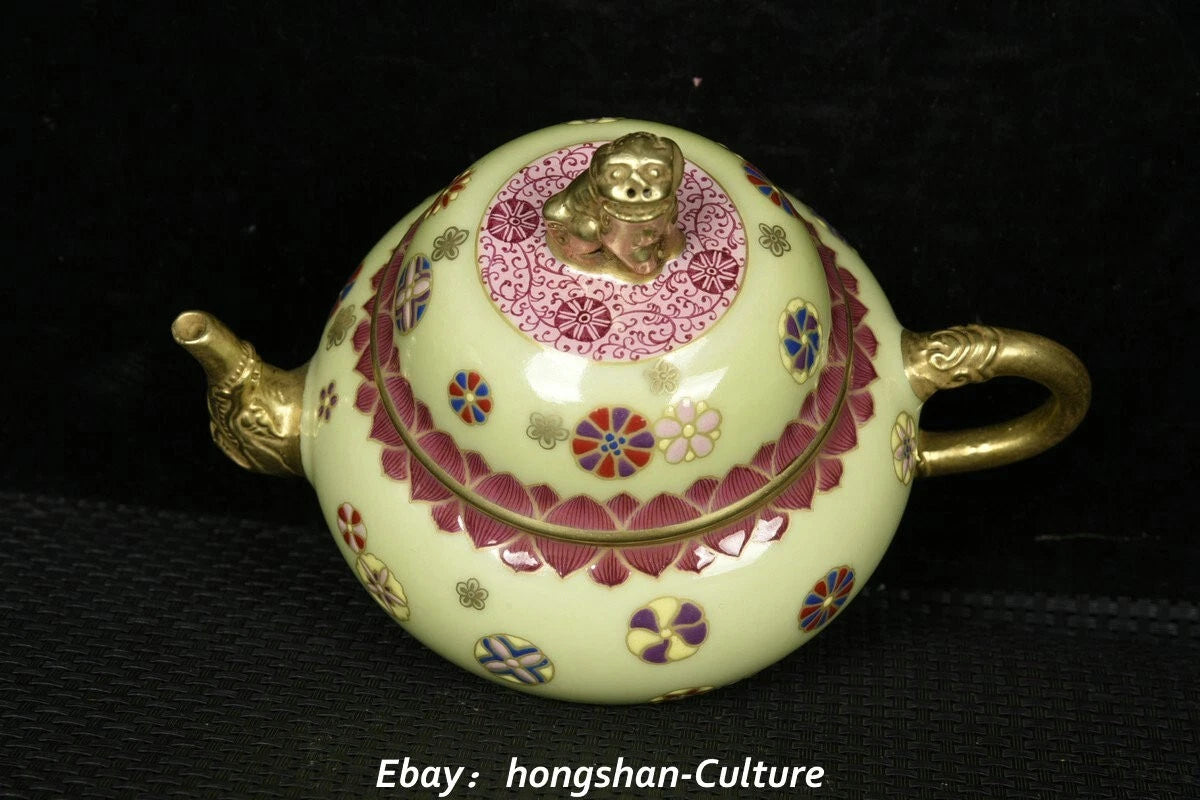 Old Qing Enamel Colour Porcelain Gold Foo Fu Dog Lion Elephant Teapot Teakettle