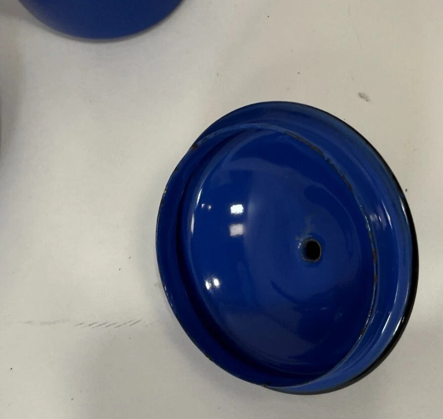 Vintage MCM Japan Blue Enamel Tea Kettle Pot w/Lid & 2 Mugs