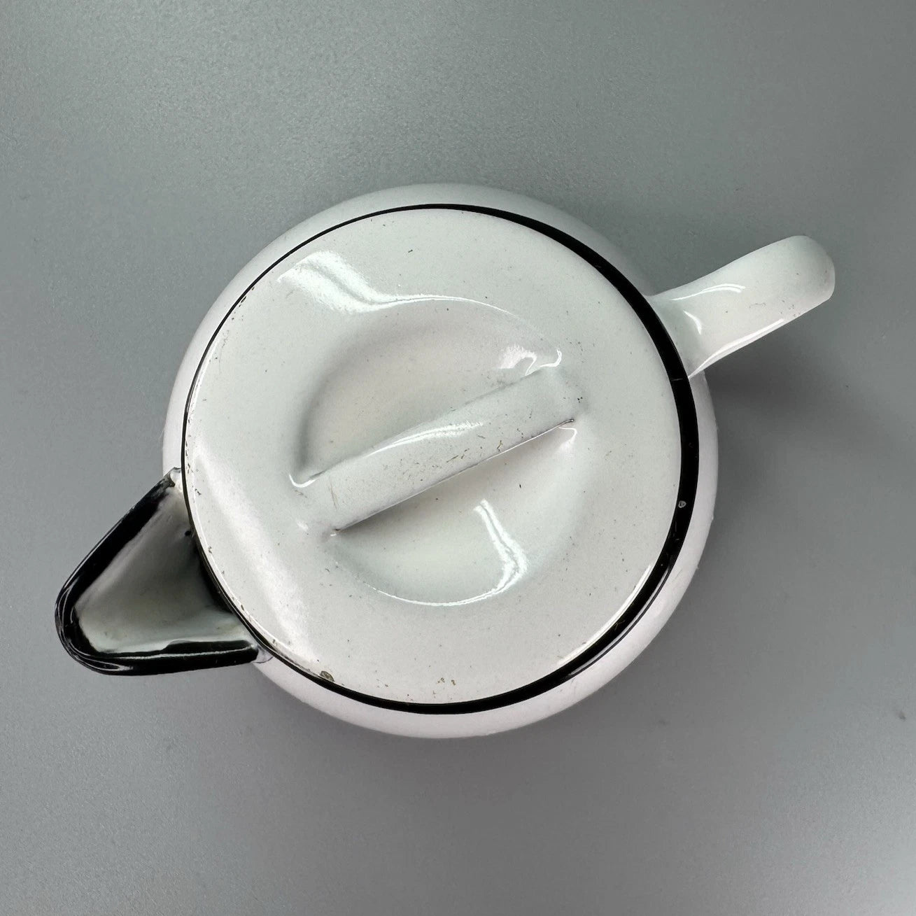 Vtg Enamelware SINGLE SERVE TEAPOT White Black Trim POLAR WARE? Small | eBay