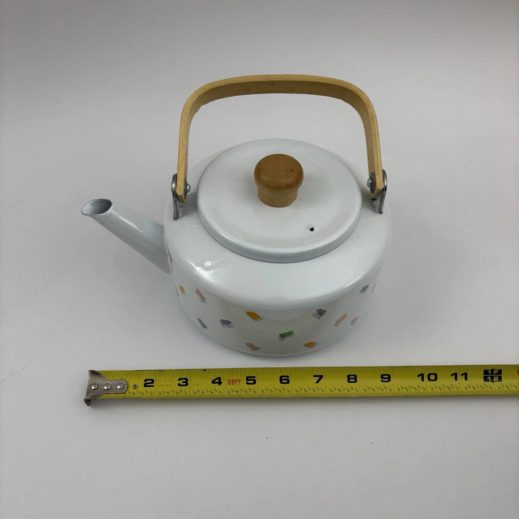 Vintage Enamel Teapot 90’s Confetti Design Wooden Handle Great Condition | eBay
