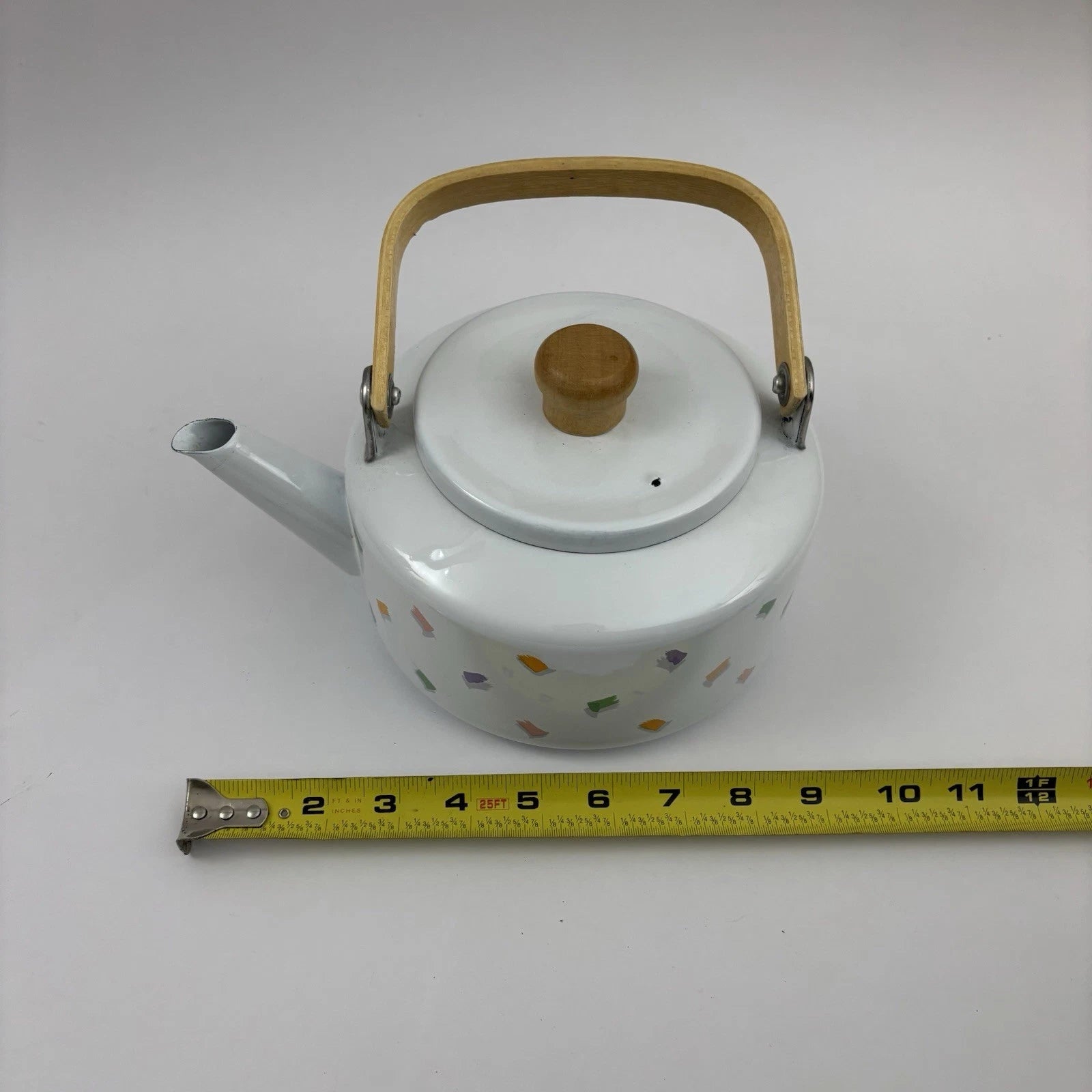 Vintage Enamel Teapot 90’s Confetti Design Wooden Handle Great Condition | eBay