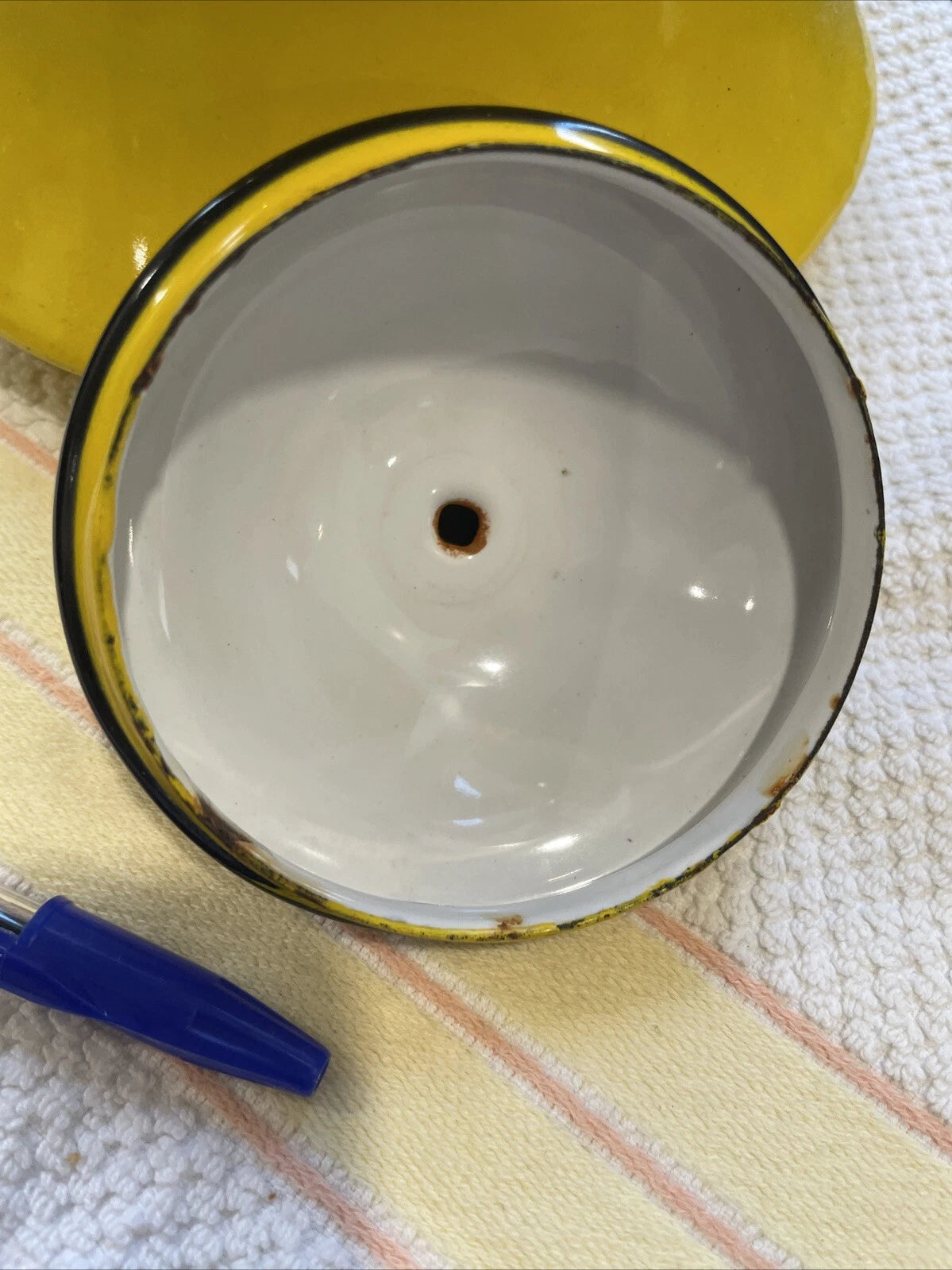 Vintage Enamelware Yellow With Black Trim Tea Pot Kettle Japan