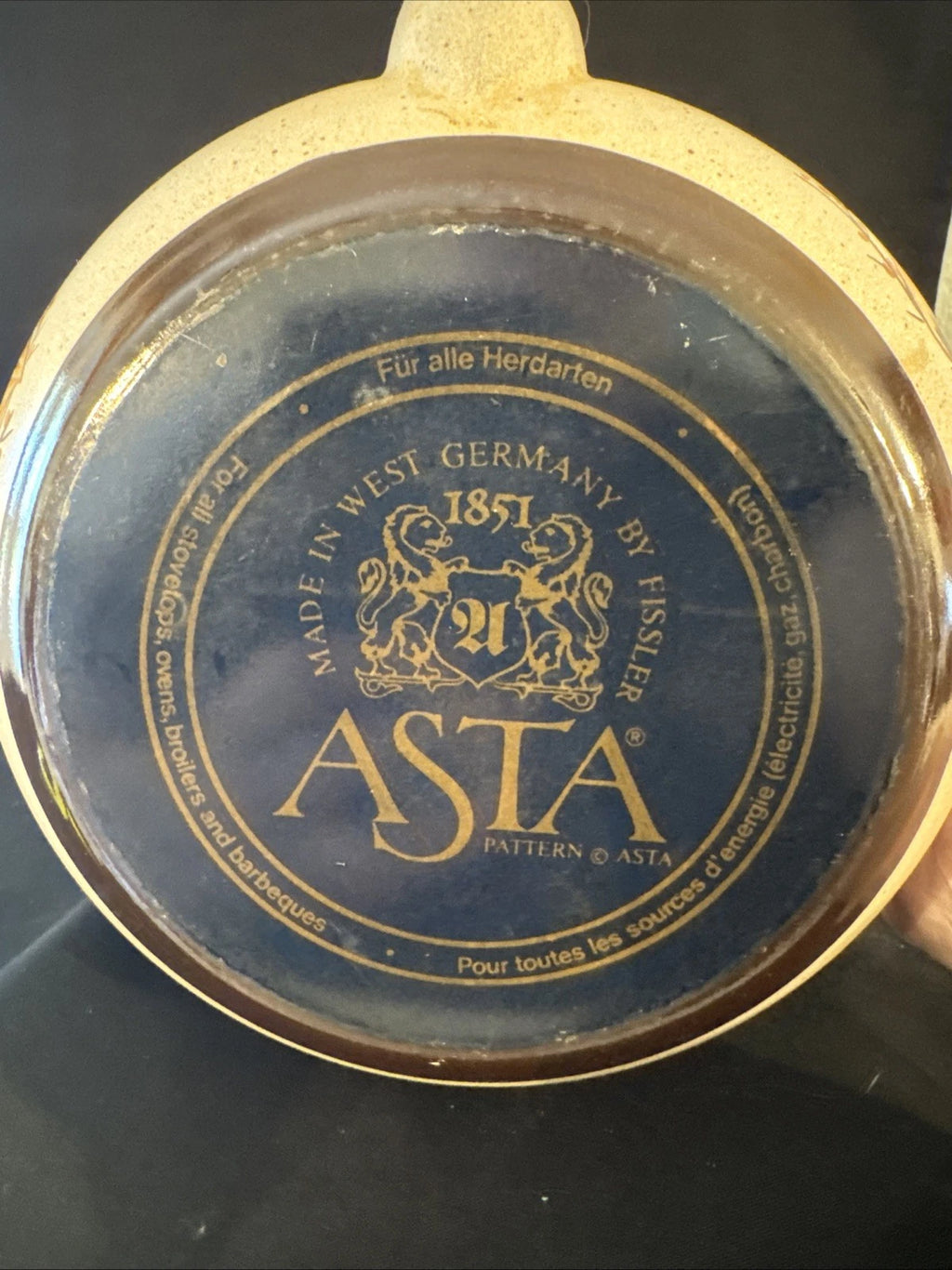 Vtg 80s ASTA Enamelware Tea Kettle Teapot Floral w/ Wood Brass Handle Germany