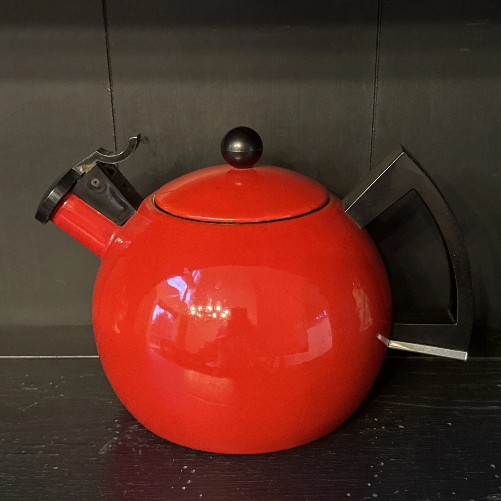 Vintage Red Enamel Tea Kettle Copco Tea Pot Black Handle MCM