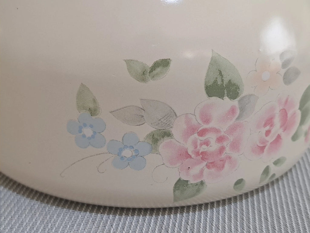 Vtg Pfaltzgraff Tea Rose Pink Floral Metal Enamel Tea Kettle Teapot