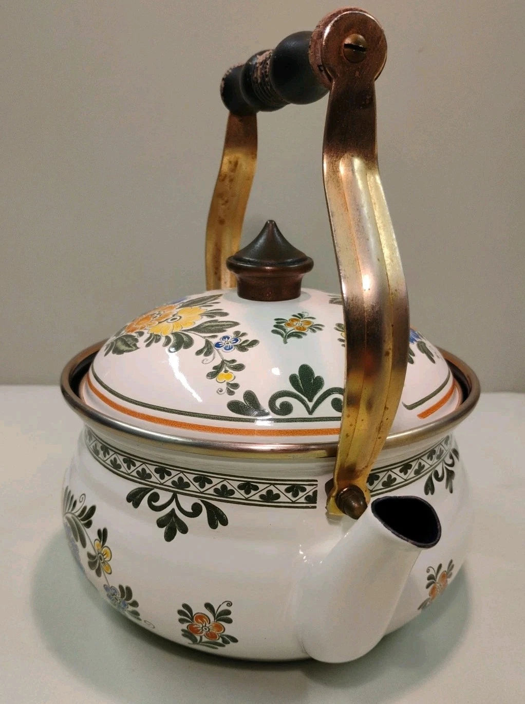 ASTA White Floral Enamelware Old Amsterdam 8.5” Dutch Oven & Teapot PRISTINE!!!
