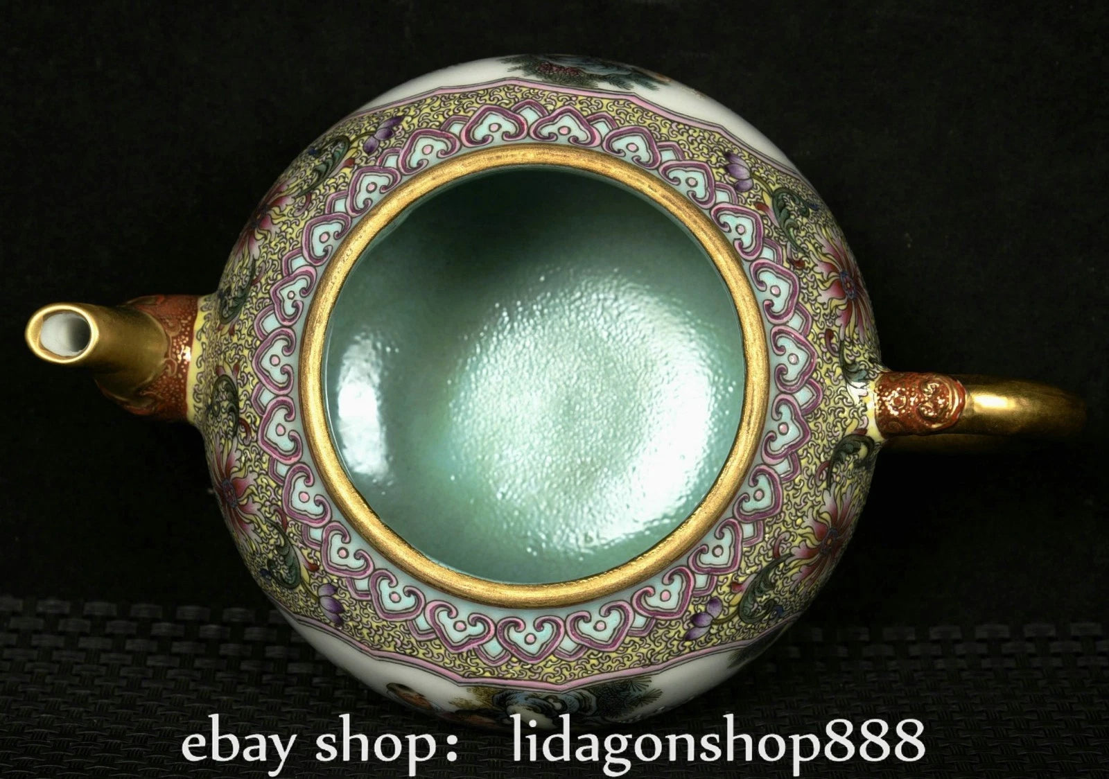 6.8"Qianlong Marked Enamel Porcelain Gilt Flower Human Child Pattern Wine Teapot