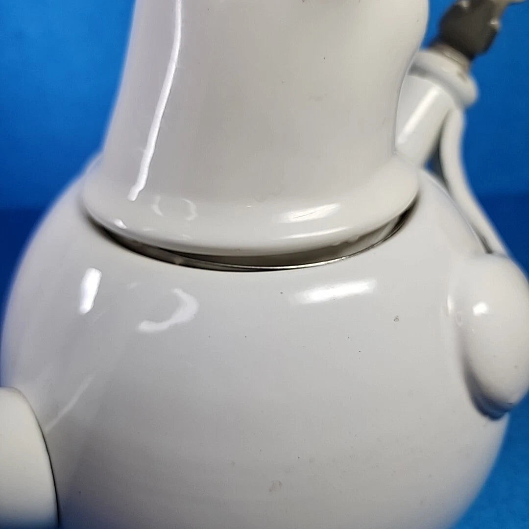 Vtg Enamelware Teapot Cat Mouse Whistling Tea Kettle White Tail Handle Enamel | eBay