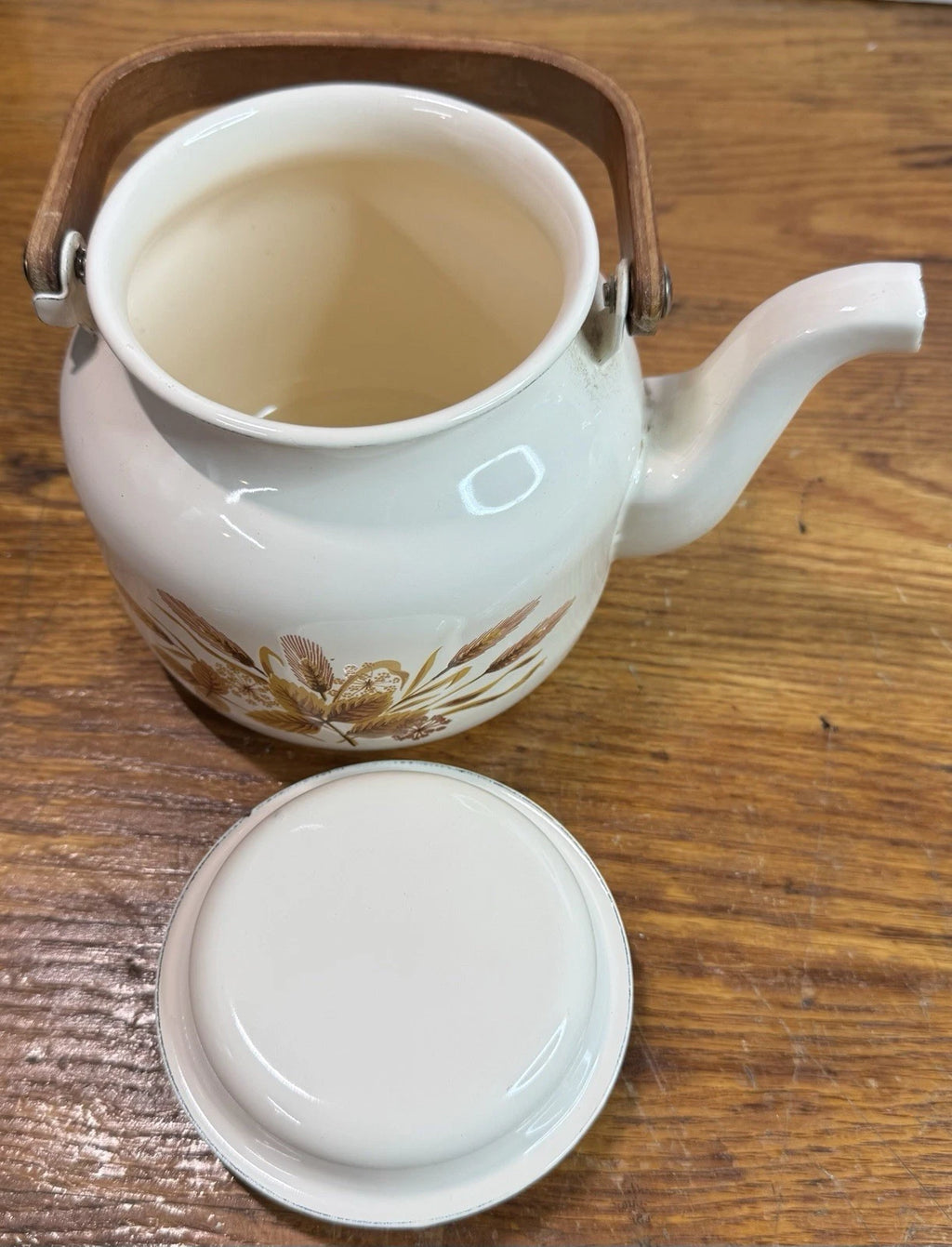 Vintage 80s Gailstyn-Sutton Enamelware Teapot Kettle Country Flower Wood Handle | eBay