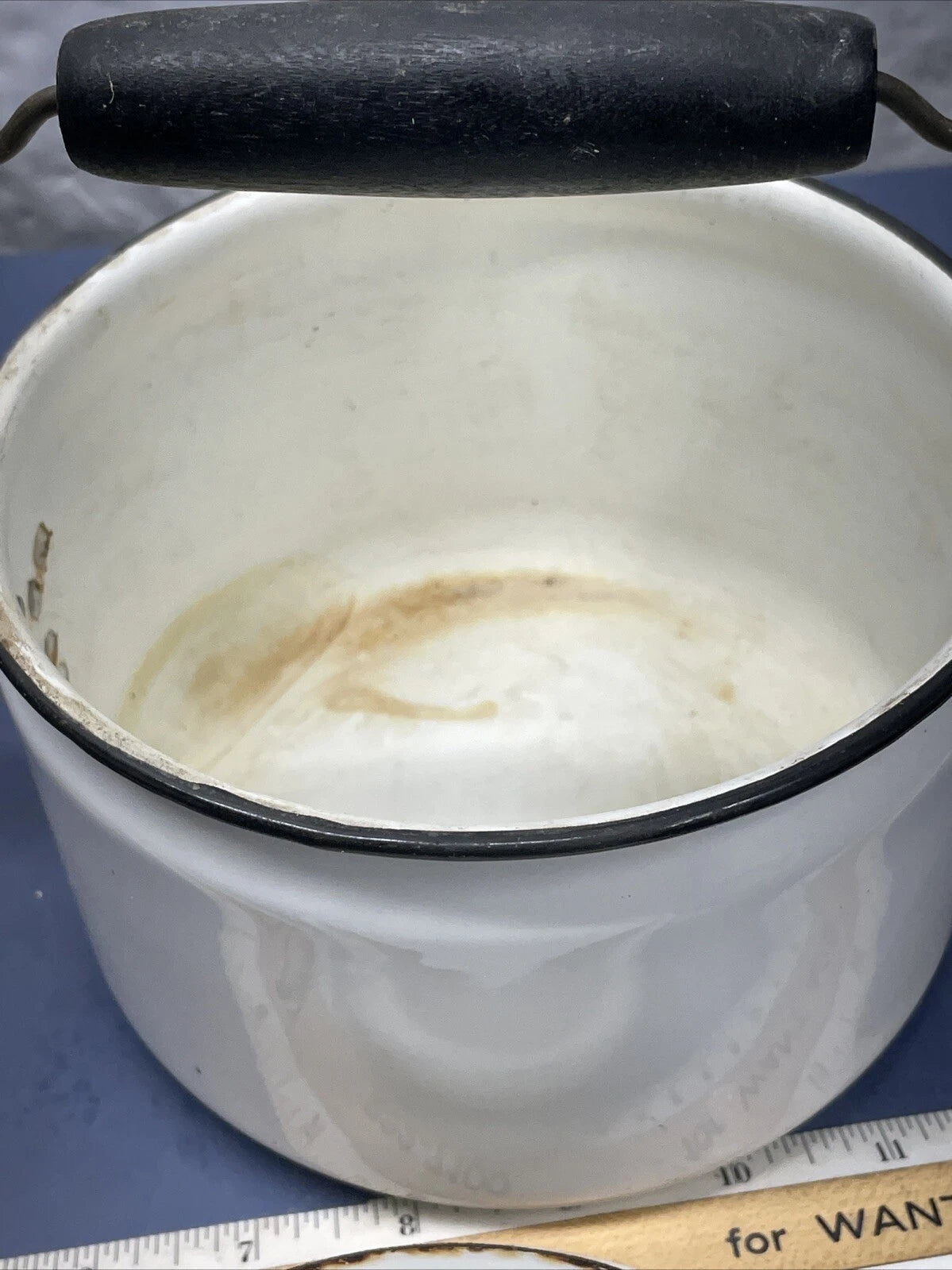 Vintage Enamel Wood Handle Tea Pot/Tea Kettle in White with Black | eBay