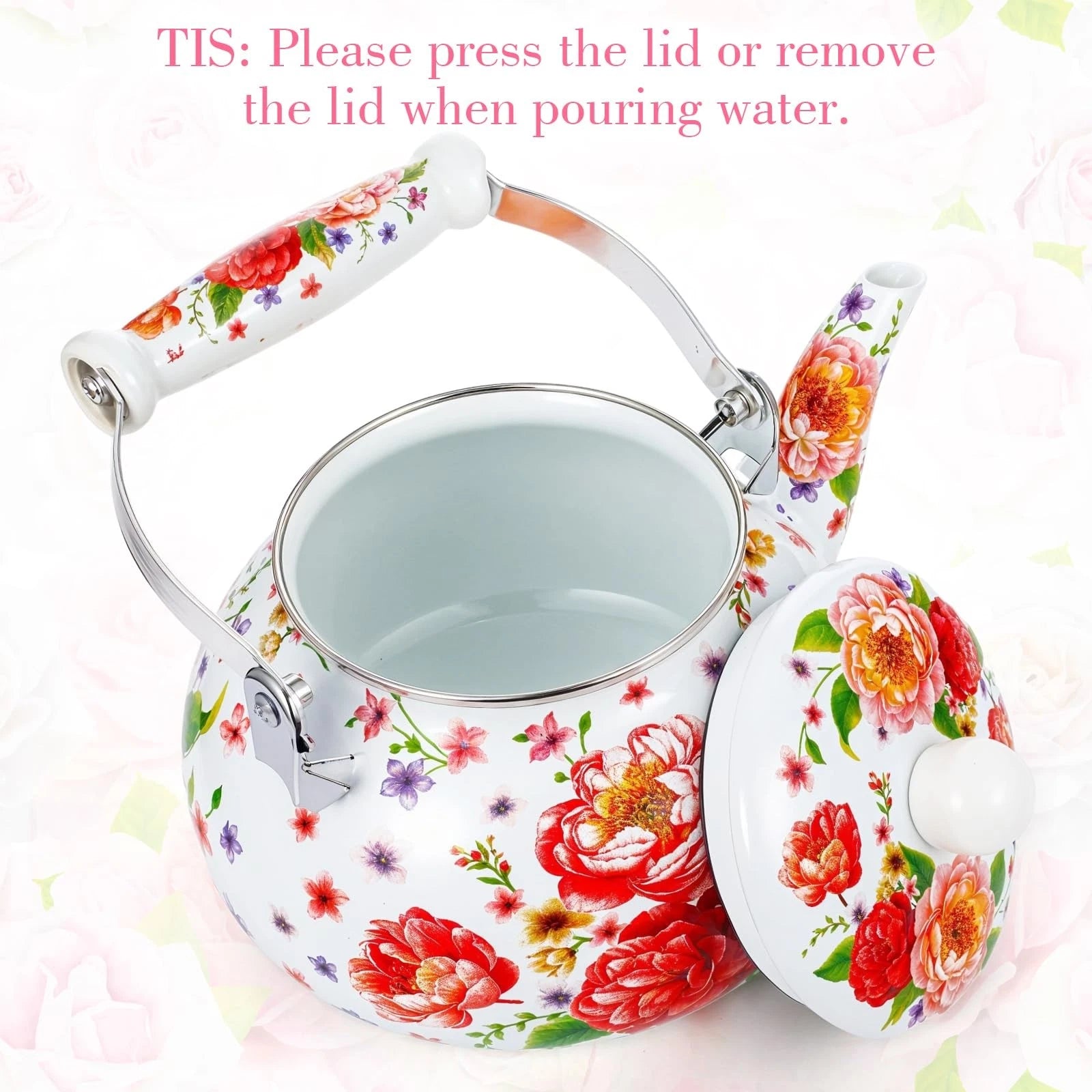 2.6 Quart Floral Enamel Tea Kettle, Vintage Enameled Teapot Stovetop, Enamel ... | eBay
