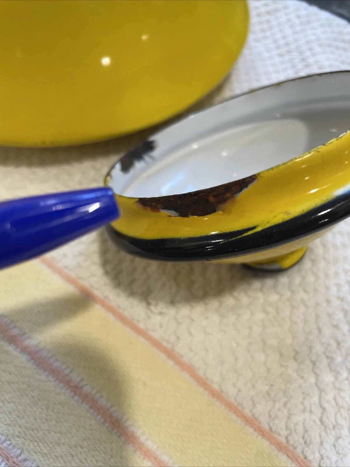 Vintage Enamelware Yellow With Black Trim Tea Pot Kettle Japan
