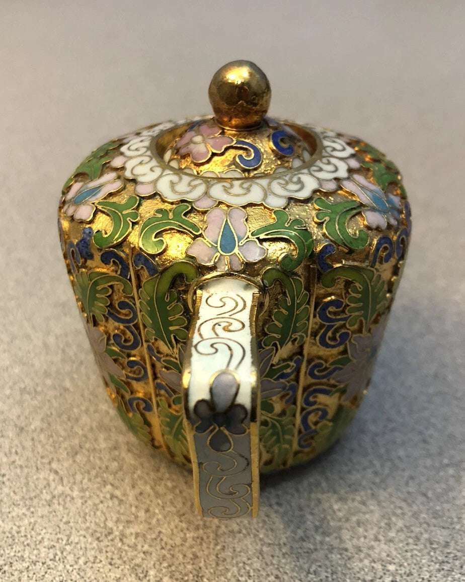 Vintage Cloisonne Enamel and Bronze Floral Teapot White Tip, White Top | eBay