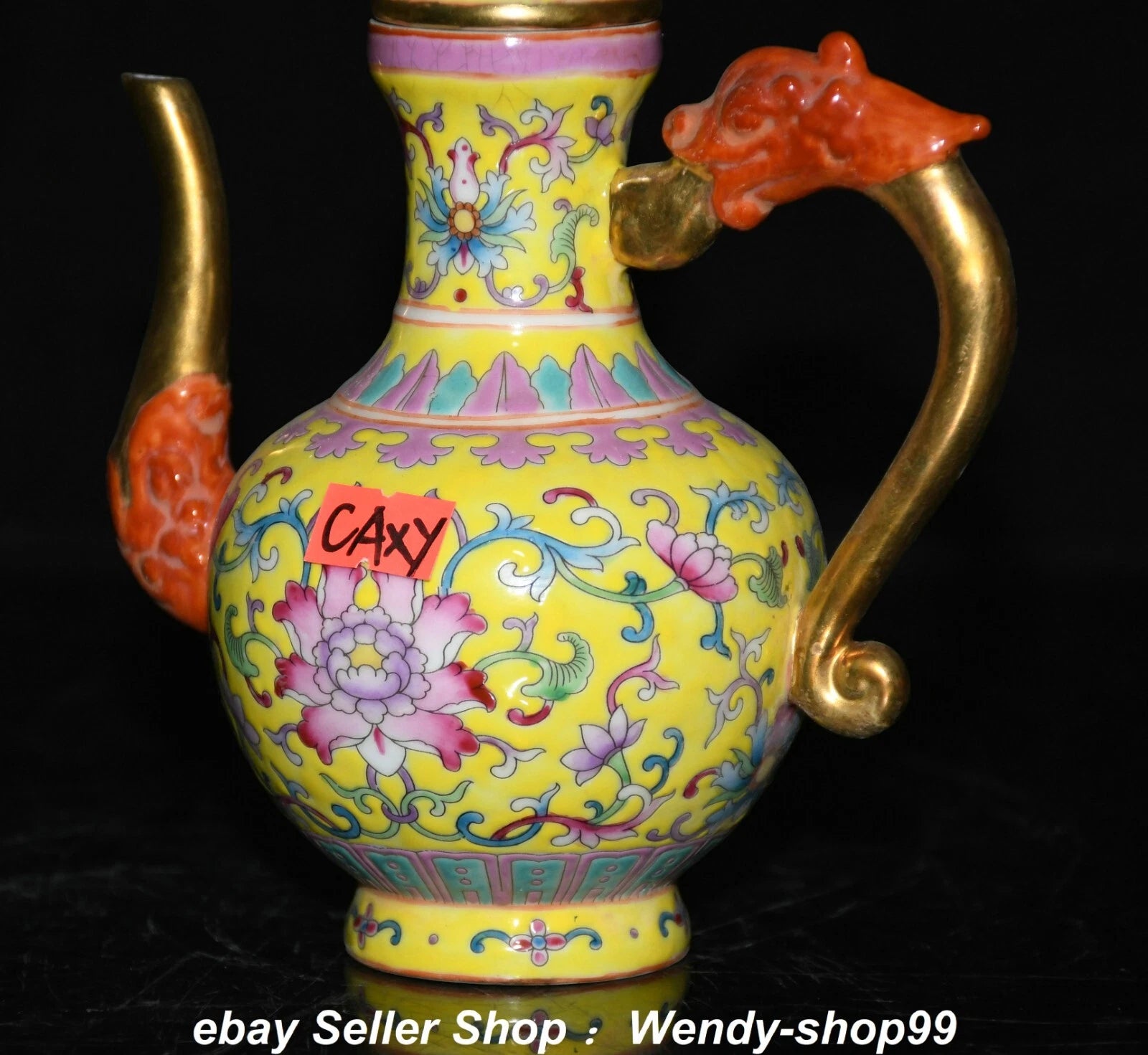 7" Qianlong Enamel Color Porcelain Gilt Dragon Beast Flower Wine Pot Teapot