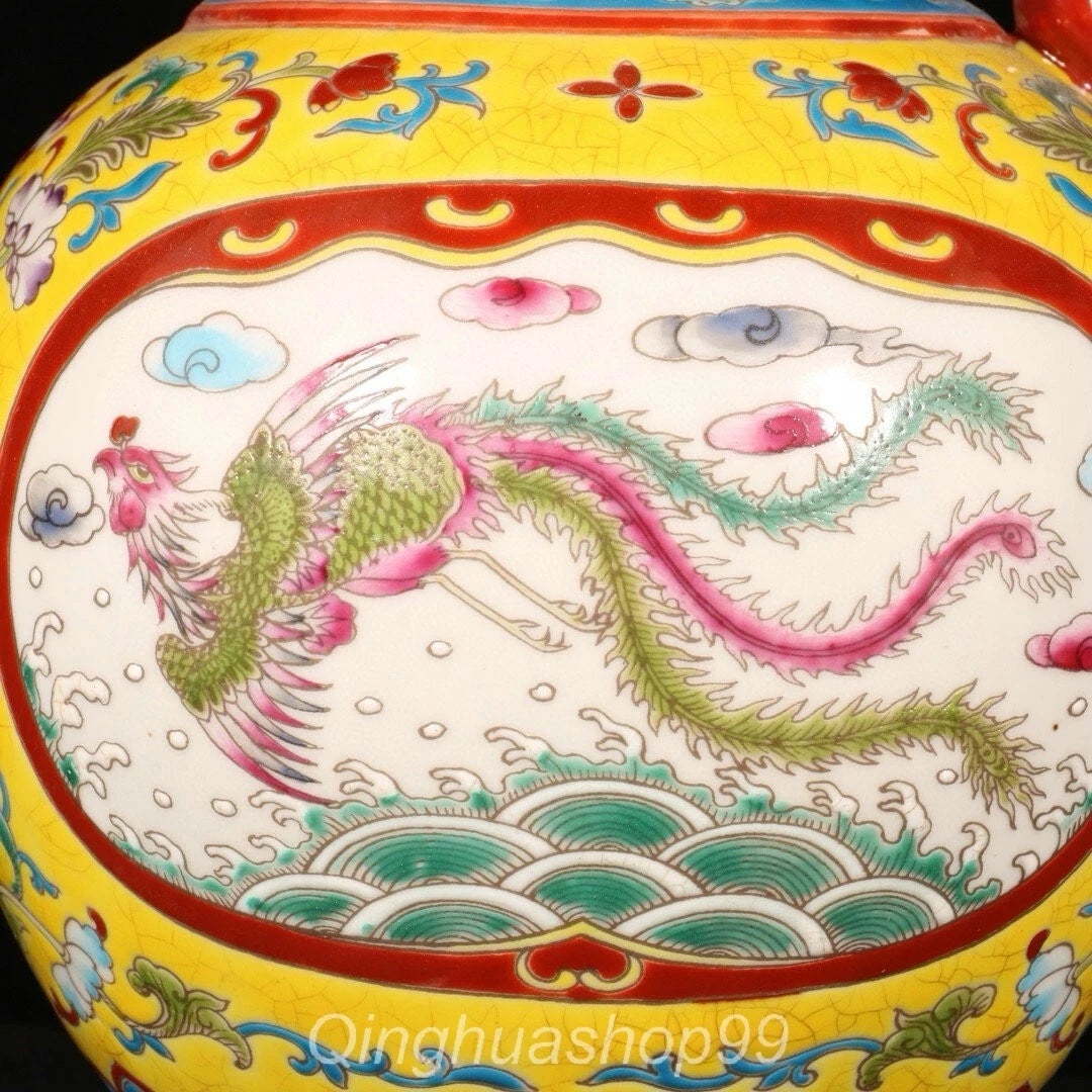 11.6" Qianlong Marked Enamel Porcelain Dragon Phoenix Beast Head Wine Tea Pot | eBay