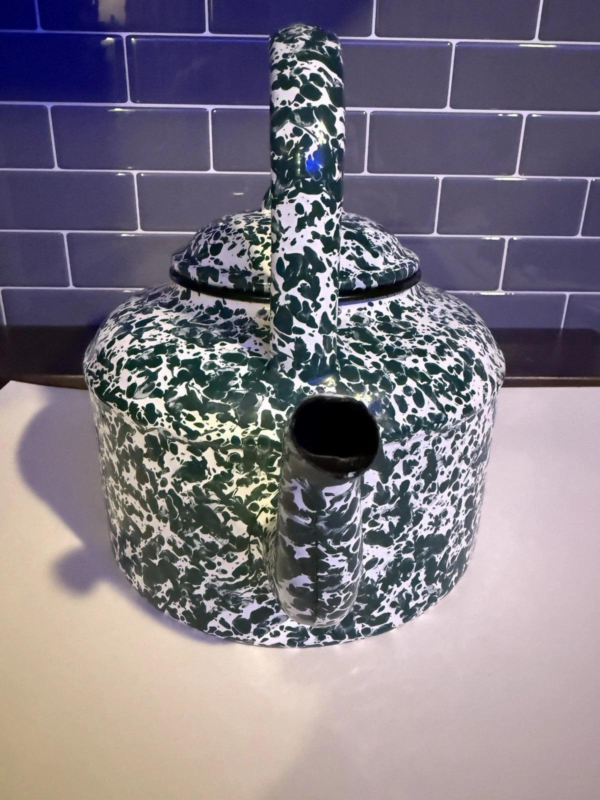 Vintage Green and White Splatter Enamel Coffee/Tea Pot