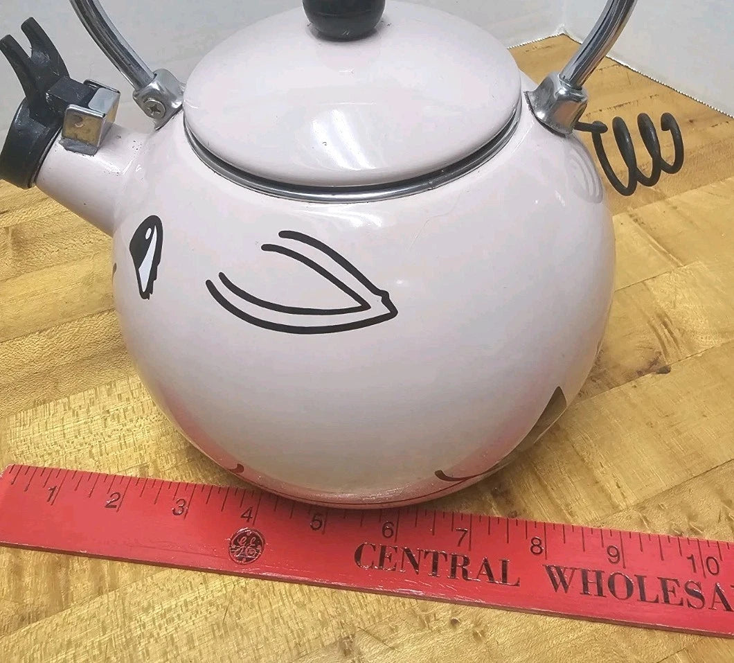 Vtg Kamenstein Pig Teapot Pink Enamel W/ TAIL Anamorphic Cute Whimsy Collectibl