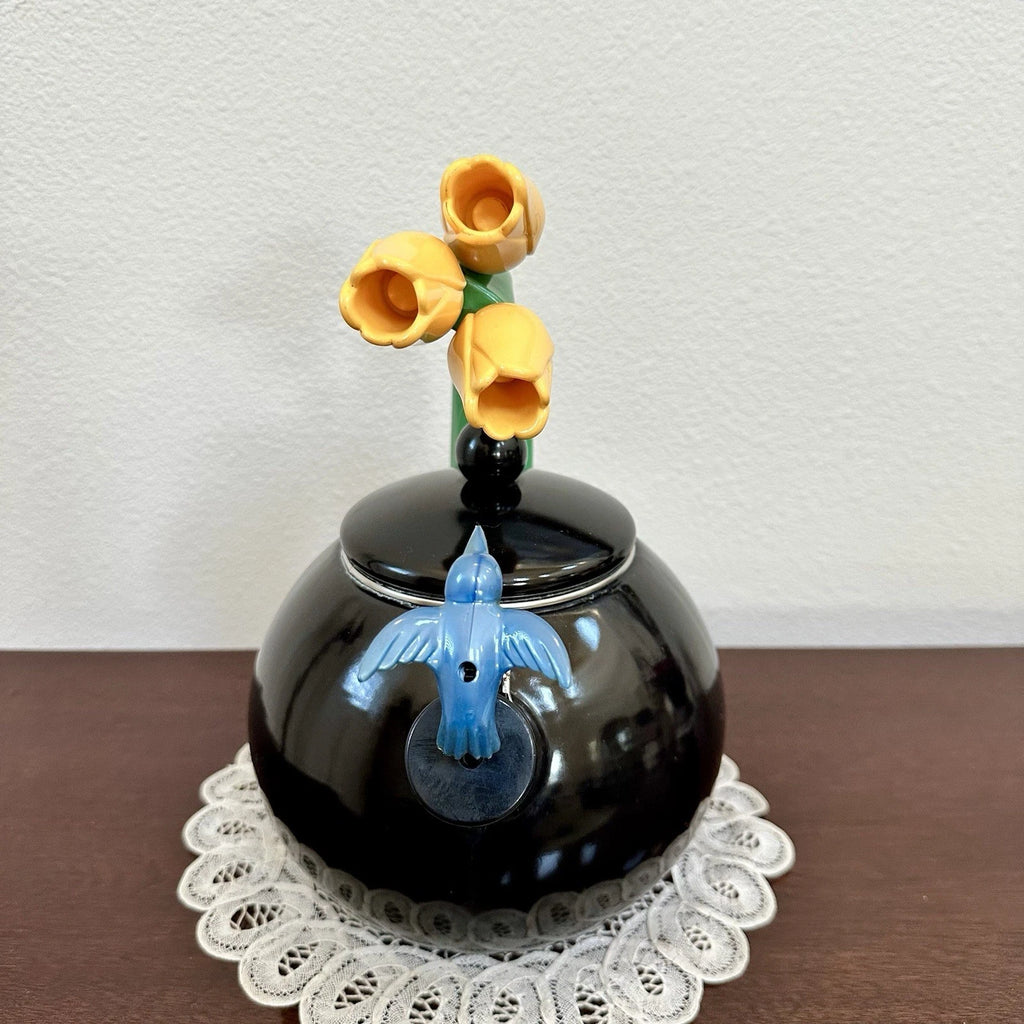 Vintage Ancona RARE Black Enamel Whistling Tea Kettle Tulip & Hummingbird 90s | eBay