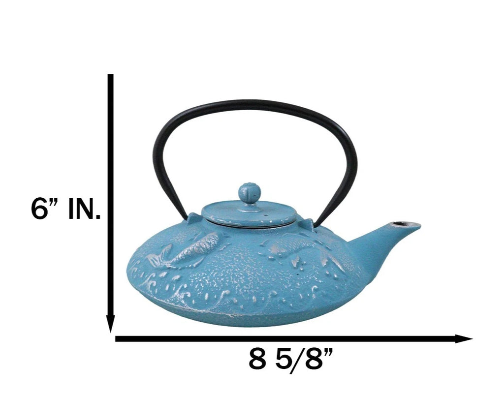 Turquoise Blue Auspicious Koi Fishes Cast Iron Tetsubin Teapot With Enamel Liner | eBay