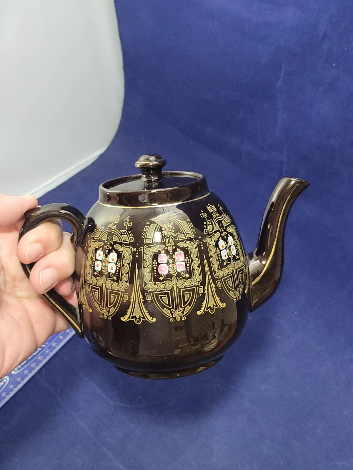 Vintage Gibson & Sons Advance Teapot w/ Lid Black Gold Enamel Burslem England | eBay