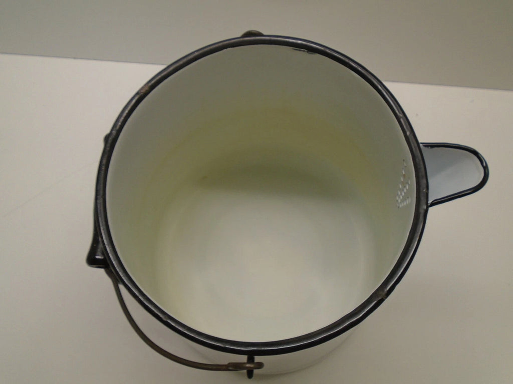 Vintage White Enamel Enamelware Cowboy Kettle/Coffee Tea Pot 12" Tall Lid  # C