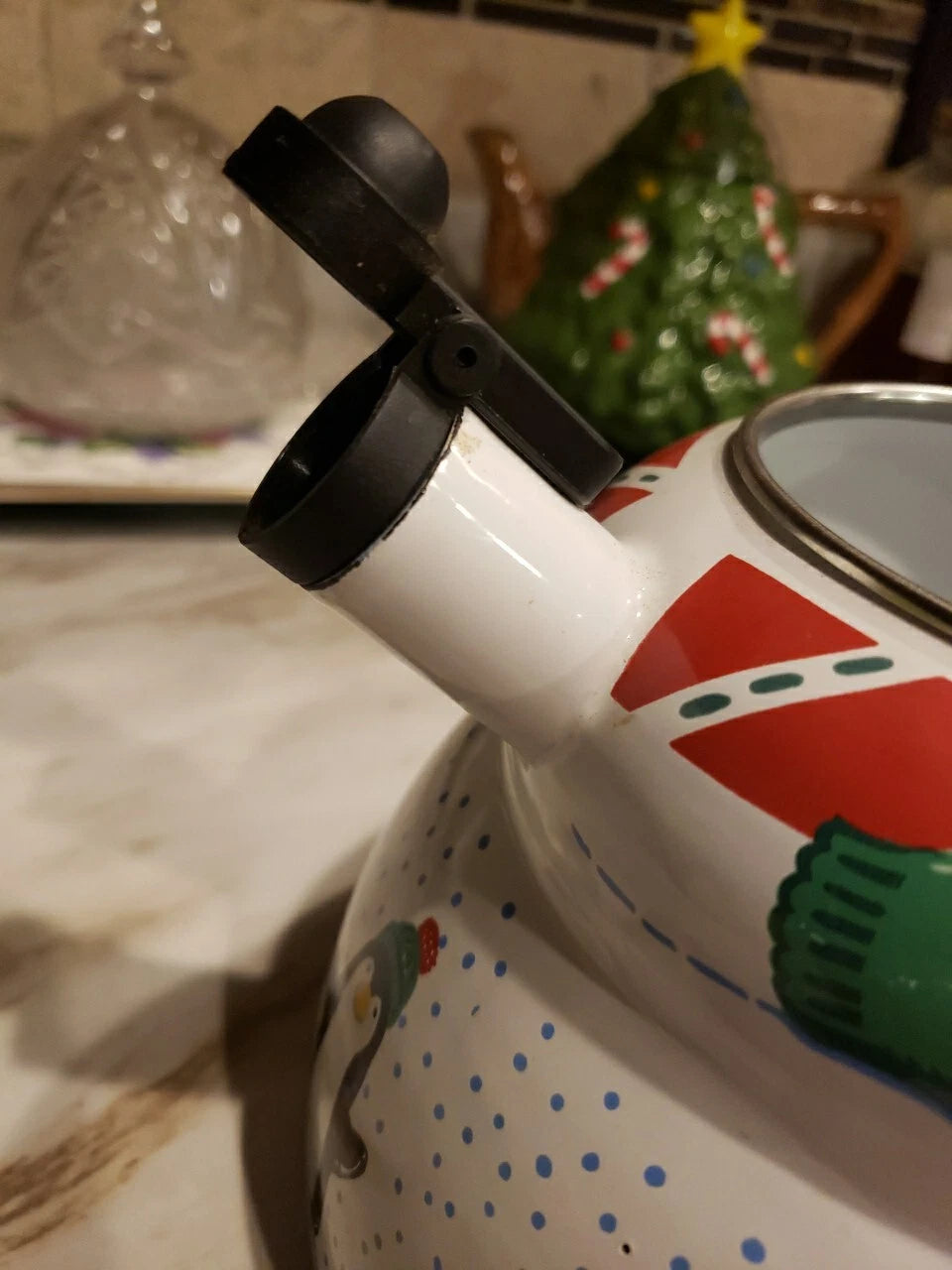 Polar Bear & Penguin 3qt Porcelain Enamel Roschko Teapot,  Christmas Tea Kettle