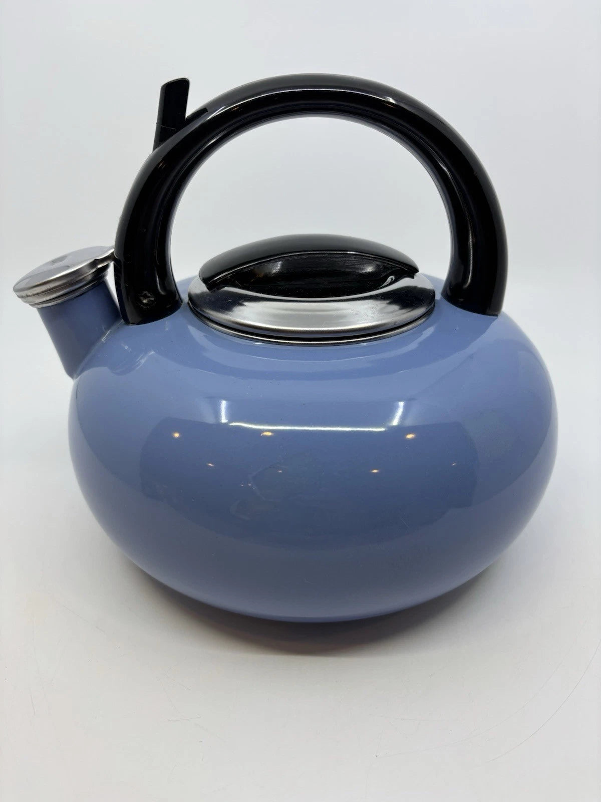 Whistling Tea Kettle Light Blue Enamel Teapot 2 Qt.