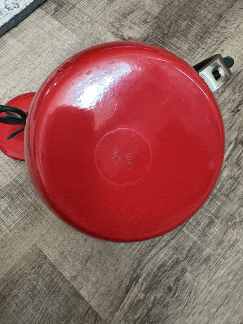 Vintage Copco Red Enamel Tomato Teapot/ Kettle With Green Leaf And Stem