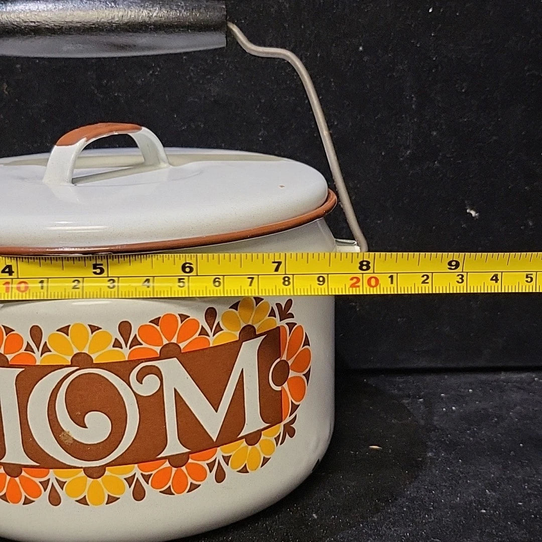 Vintage Enamelware White Teapot Tea Kettle MOM 70's Mother's Day Ideas