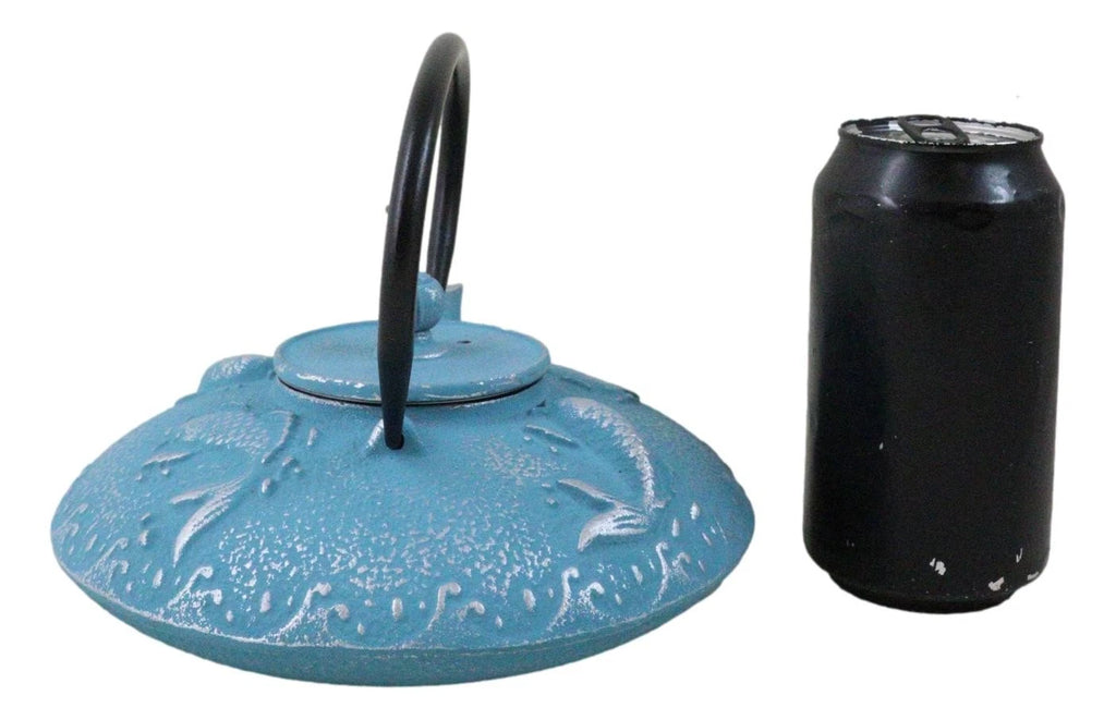 Turquoise Blue Auspicious Koi Fishes Cast Iron Tetsubin Teapot With Enamel Liner | eBay