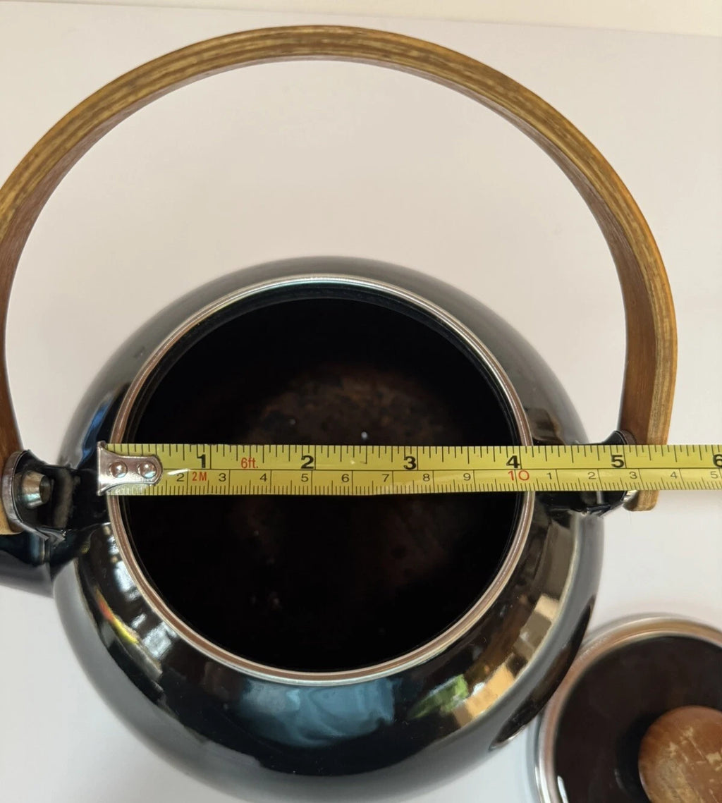 Vintage Black Enamel Teapot Tea Kettle with Lid Wood Handle & Knob MCM | eBay