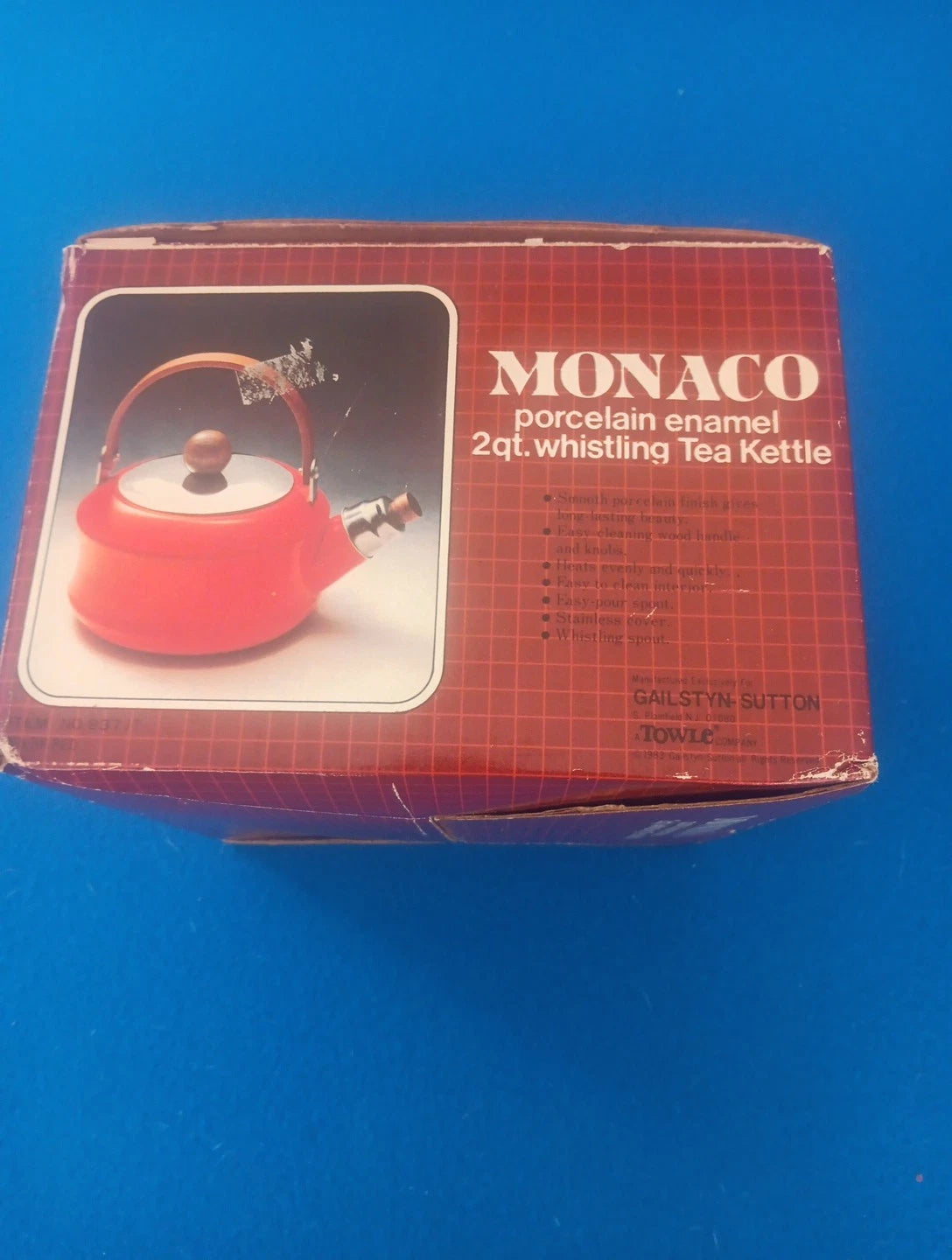 Retro Monaco Porcelain Enamel 2qt Whistling Red Tea Kettle  Vntg 1983 New In Box