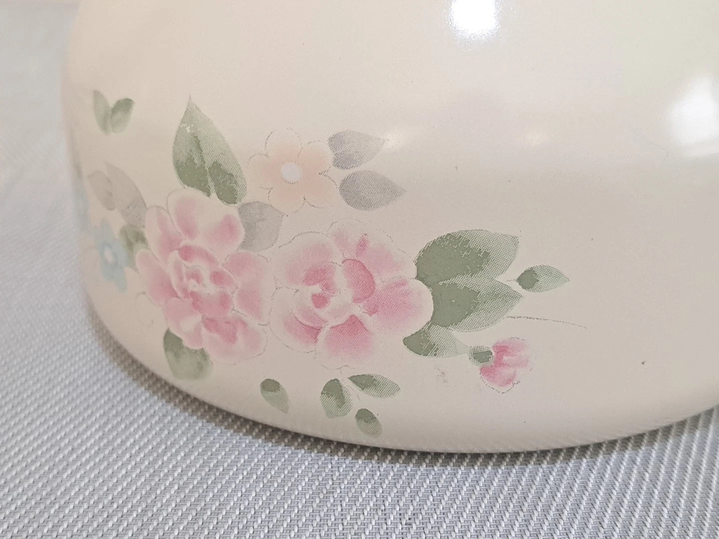 Vtg Pfaltzgraff Tea Rose Pink Floral Metal Enamel Tea Kettle Teapot