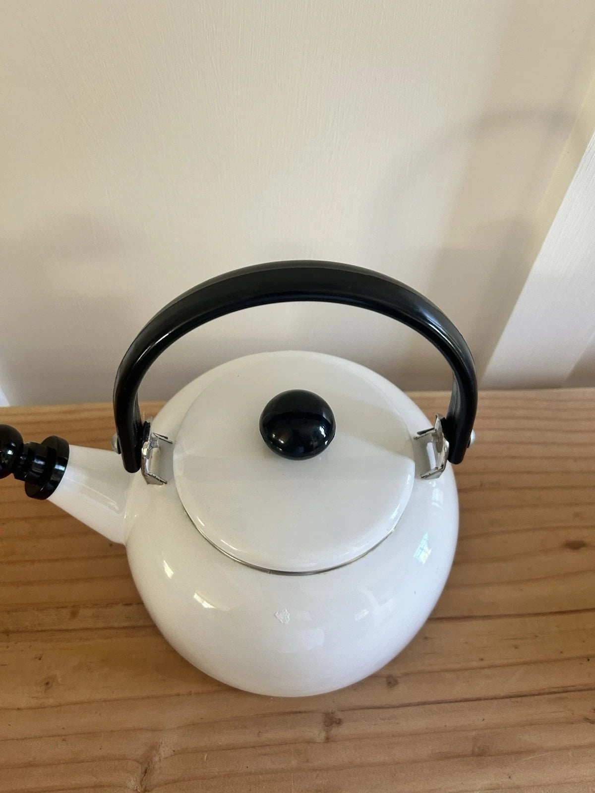 Vintage White Enamel Tea Kettle Retro Stovetop Teapot Whistling Tea Pot MCM | eBay