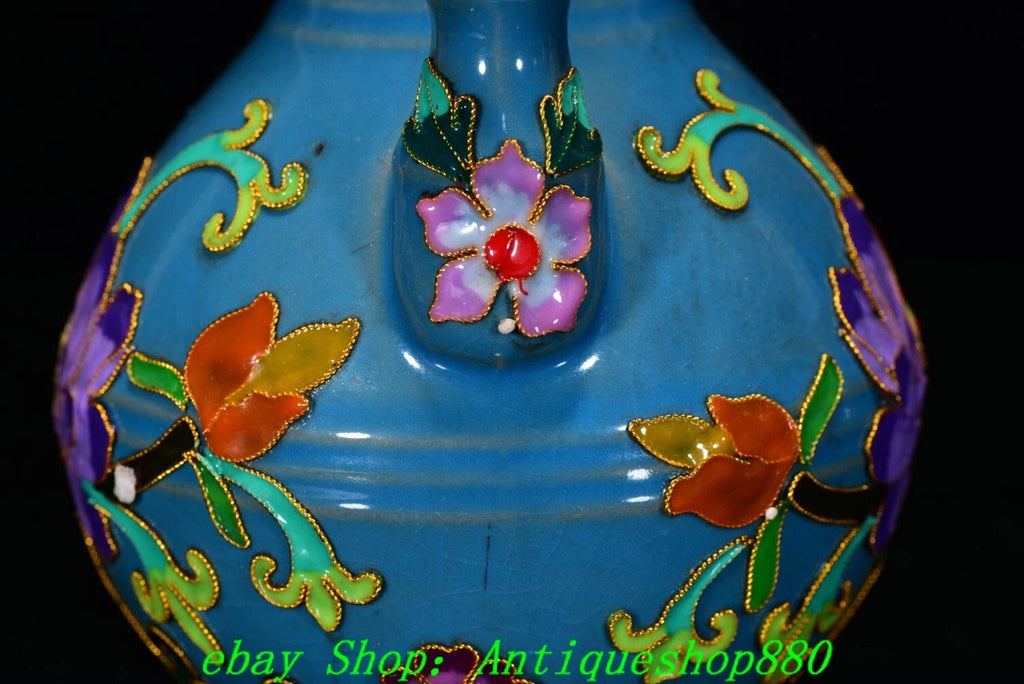 Old Dynasty Ru Kiln Porcelain Cloisonne Enamel Filigree Flower Teapot Teakettle