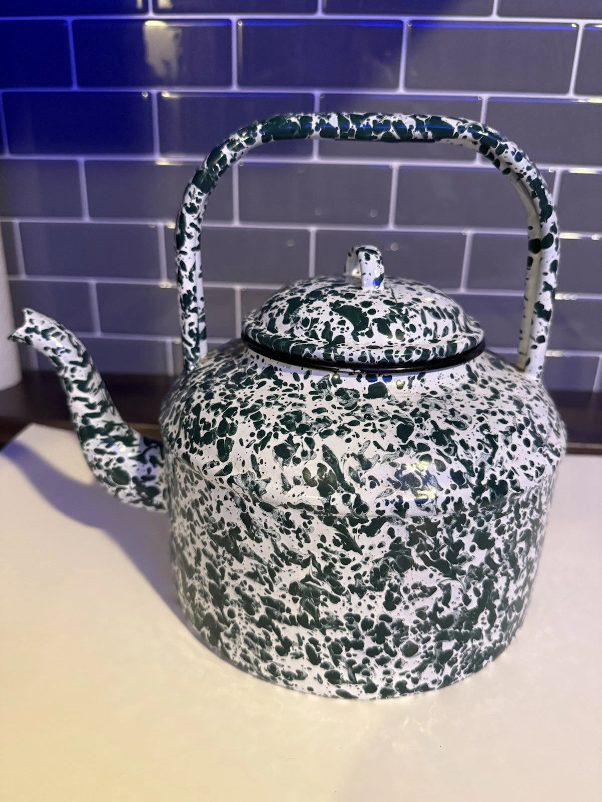 Vintage Green and White Splatter Enamel Coffee/Tea Pot