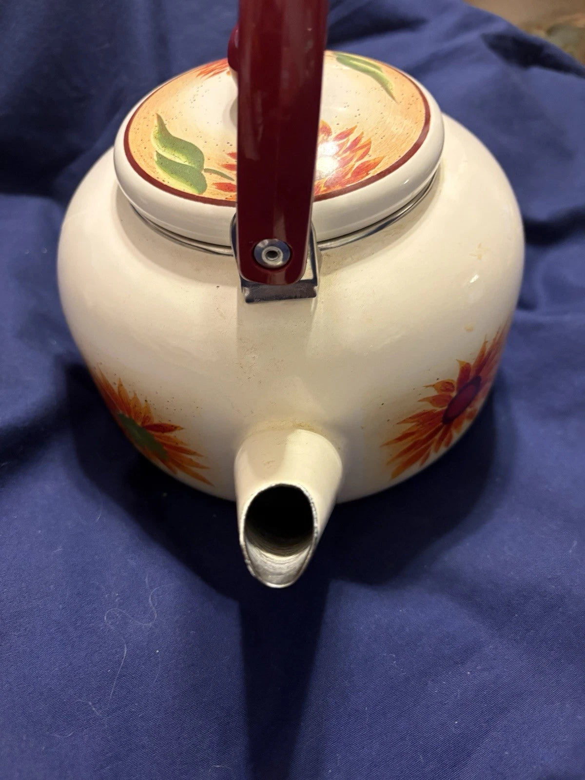 Vintage Enamel 8 Cup Teapot Kettle W/Flower Pattern