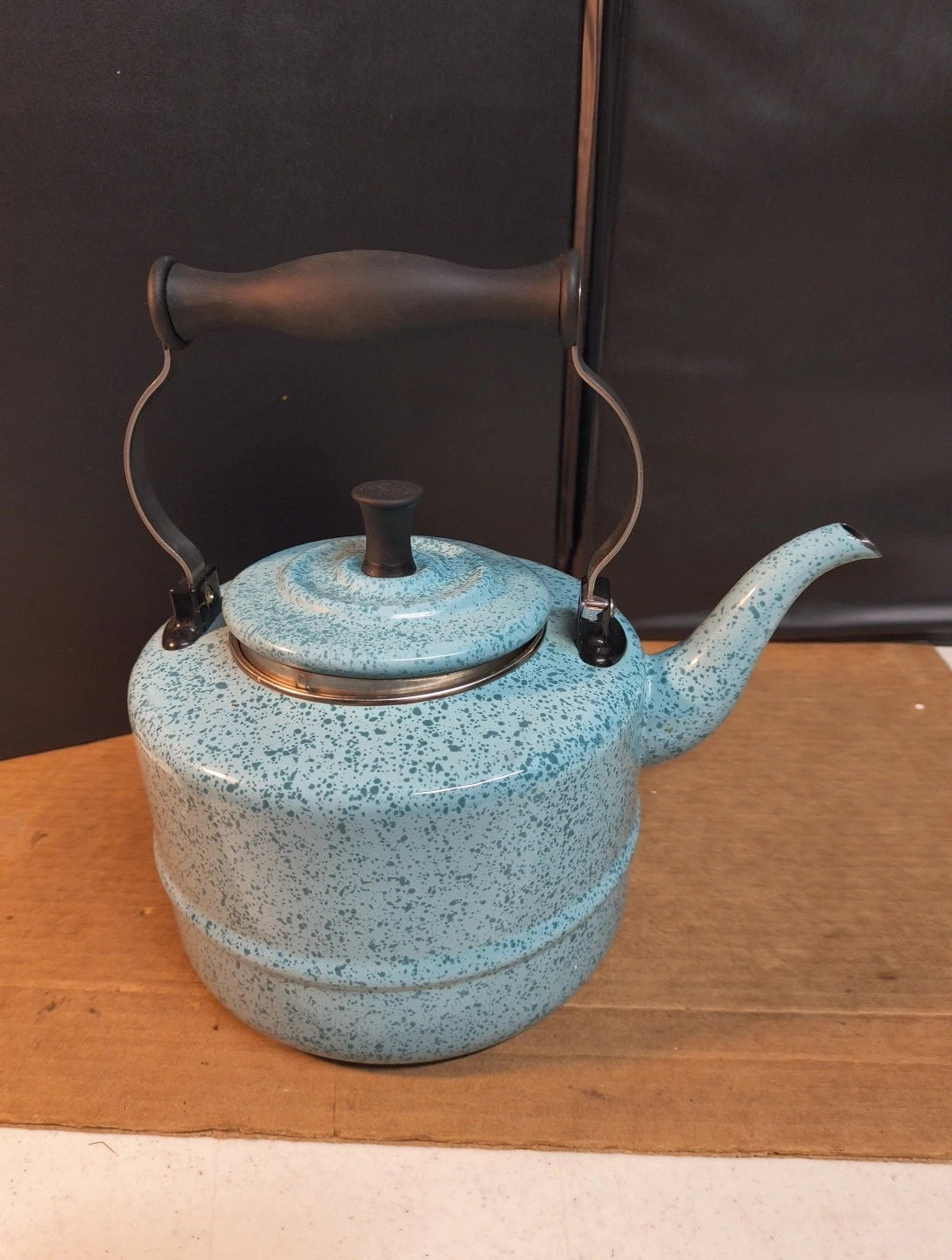 Paula Deen Signature Blue Speckle Enamel 10 Cup Stove Top 2 Qt Tea Kettle Teapot