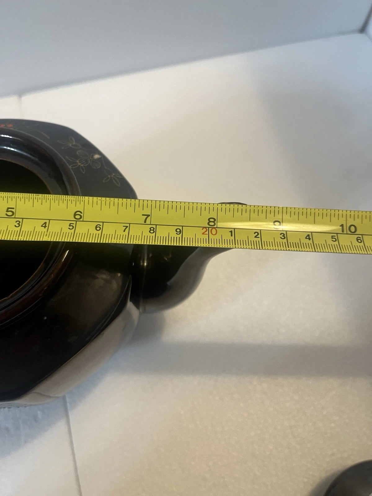 Vintage Japanese Teapot W/Lid Black & Gold Enamel Hand Painted 6 X 8.5 Teapot