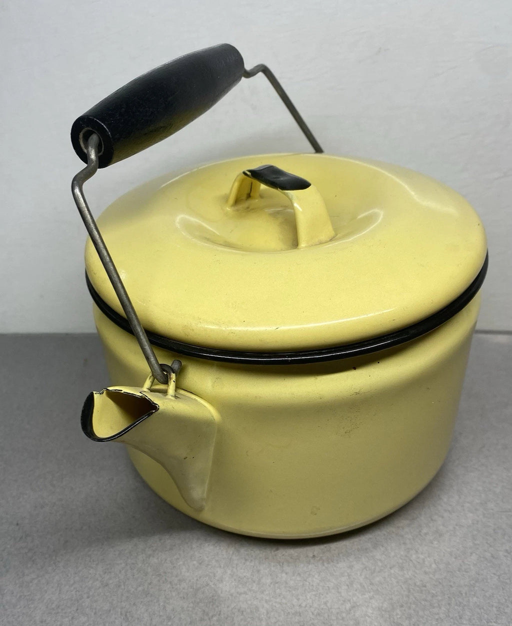 Vintage Yellow & Black Enamel Ware Teapot