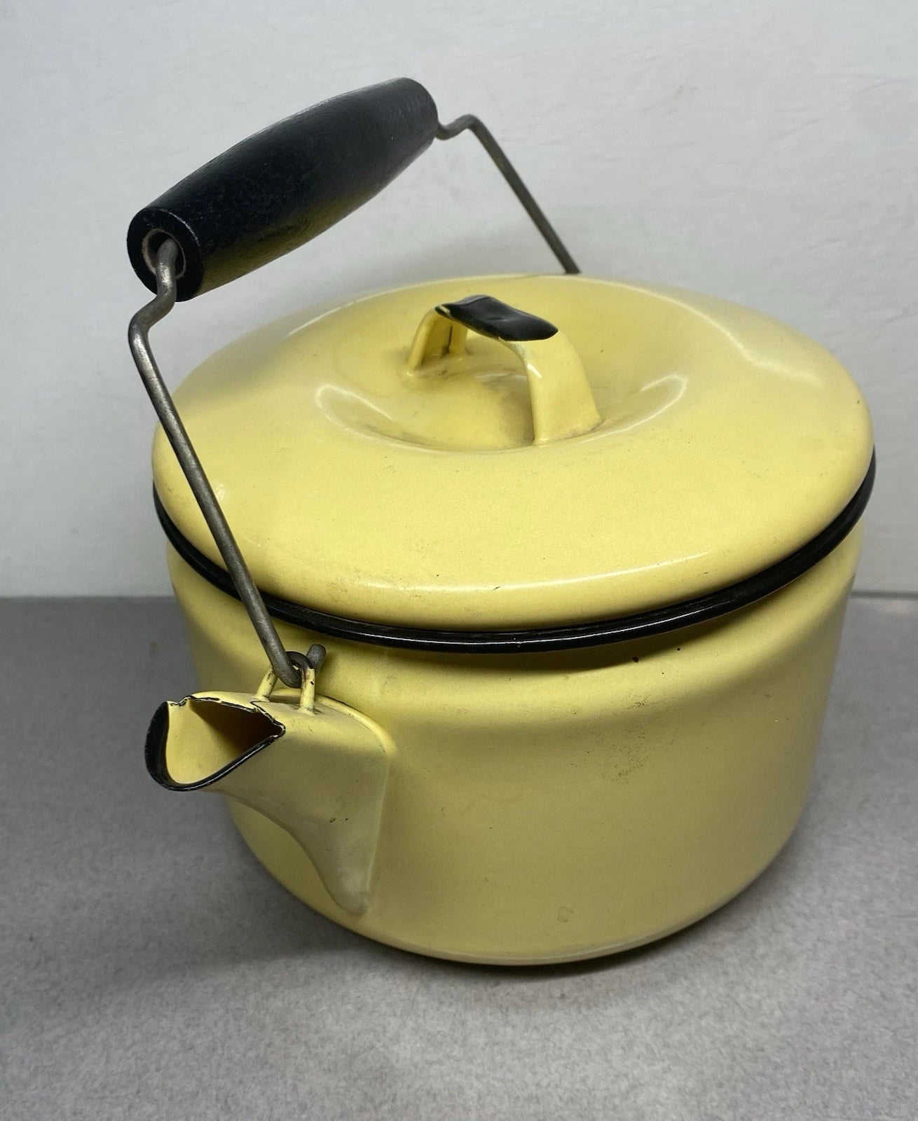Vintage Yellow & Black Enamel Ware Teapot