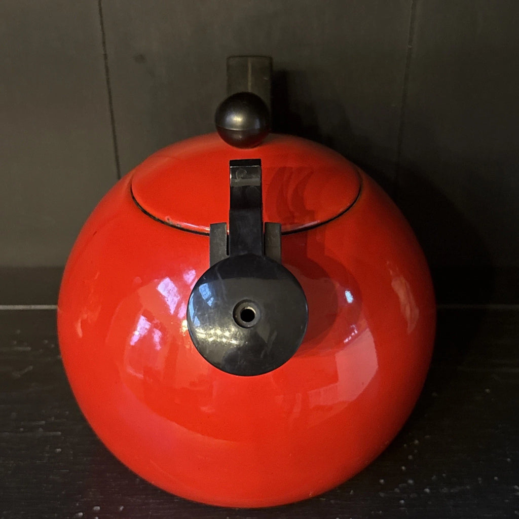 Vintage Red Enamel Tea Kettle Copco Tea Pot Black Handle MCM