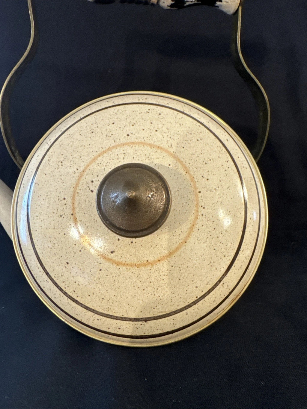 Vtg 80s ASTA Enamelware Tea Kettle Teapot Floral w/ Wood Brass Handle Germany