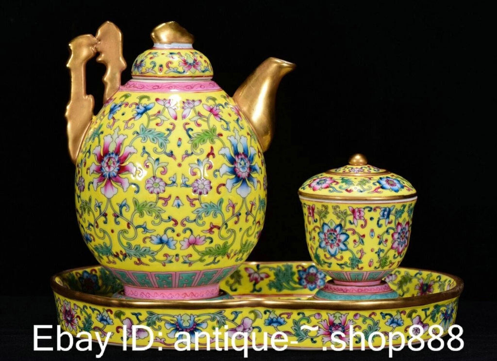 Top Enamel Colour Porcelain Lotus Flower Wine Teapot Flagon Cup Dish Full Set | eBay