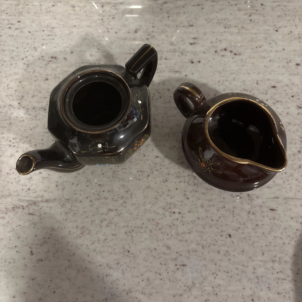 Vintage Japanese Creamer & Teapot Enamel Hand Painted