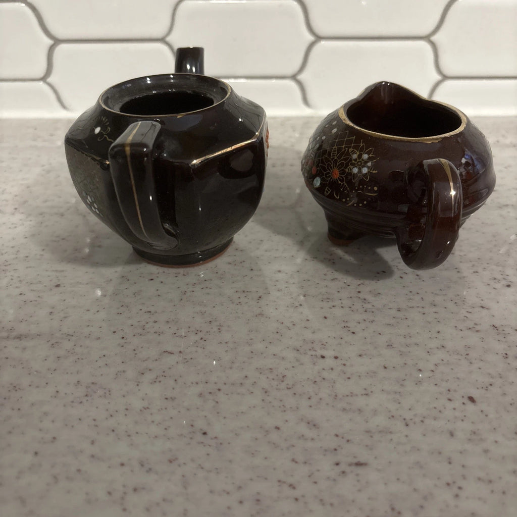 Vintage Japanese Creamer & Teapot Enamel Hand Painted