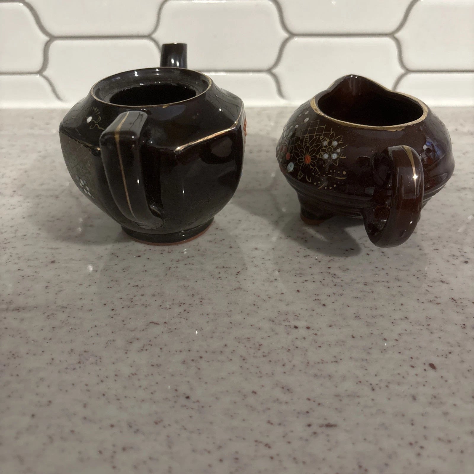 Vintage Japanese Creamer & Teapot Enamel Hand Painted