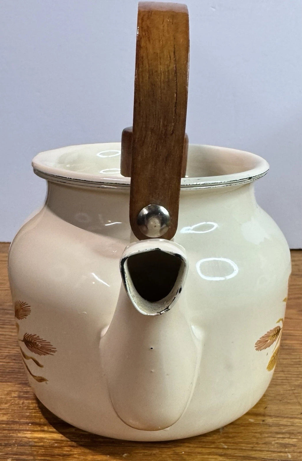 Vintage 80s Gailstyn-Sutton Enamelware Teapot Kettle Country Flower Wood Handle | eBay