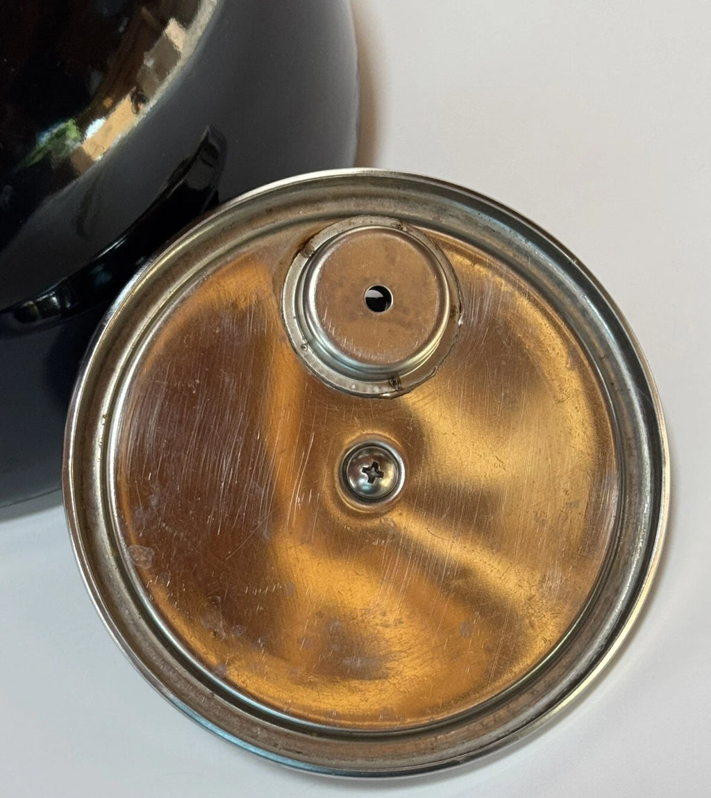 Vintage Black Enamel Teapot Tea Kettle with Lid Wood Handle & Knob MCM | eBay