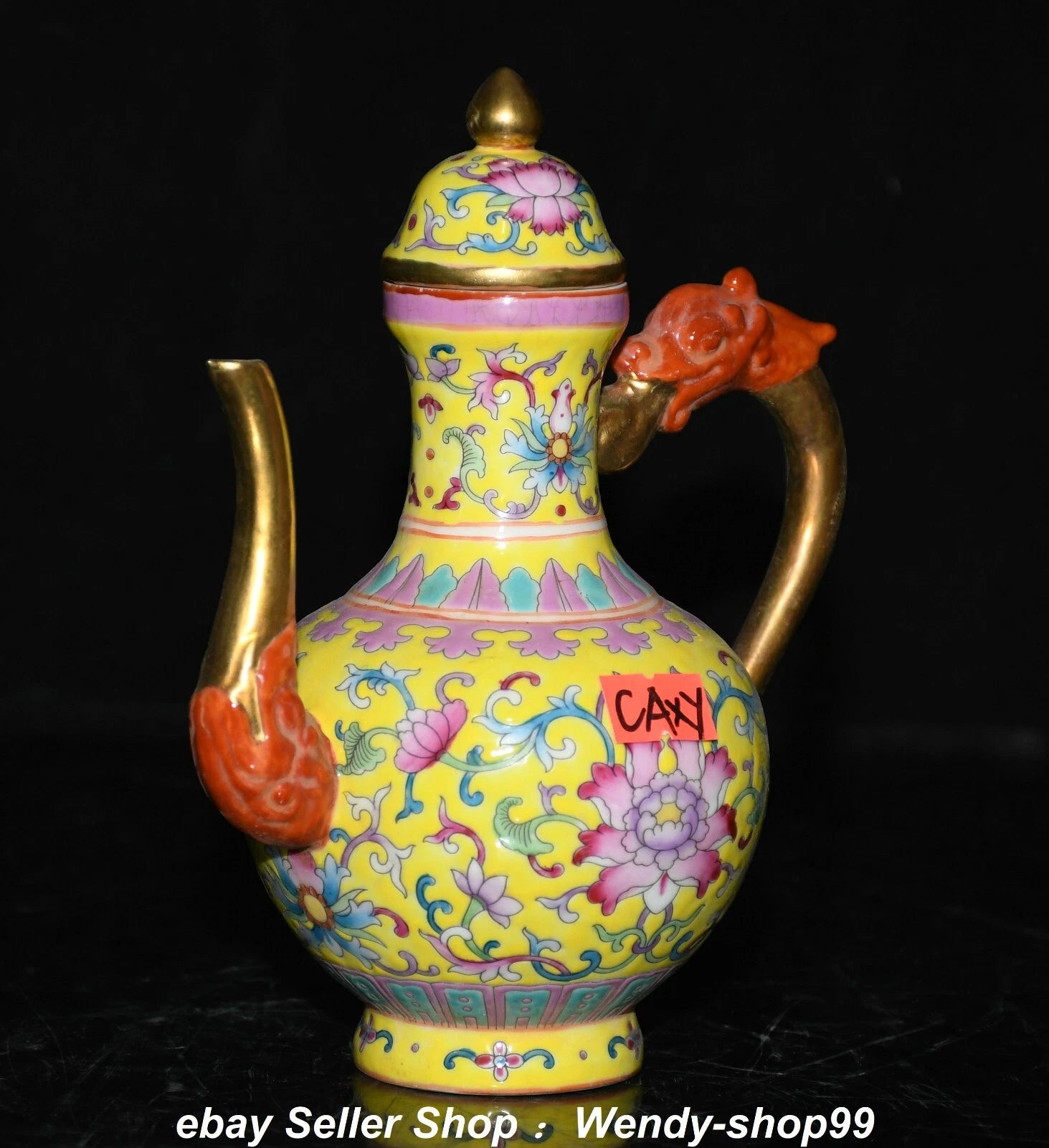 7" Qianlong Enamel Color Porcelain Gilt Dragon Beast Flower Wine Pot Teapot